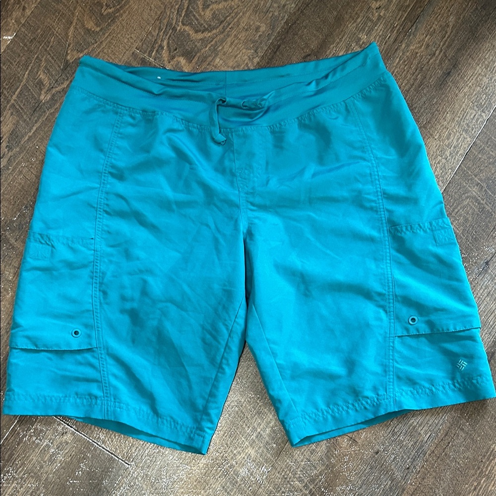 Columbia Cargo Shorts Men's Medium Blue‎ Teal Omni-Shade Sun Protection Pockets